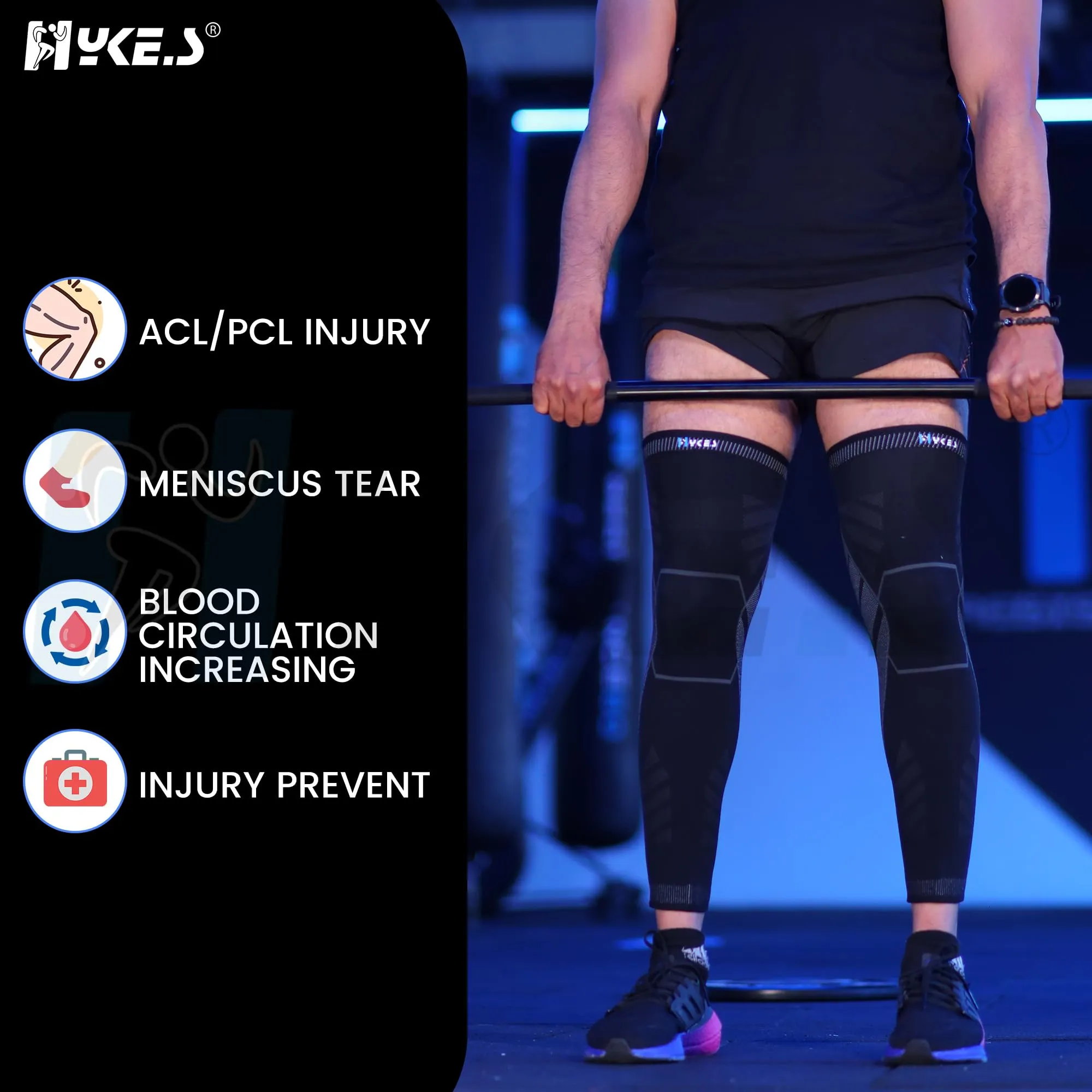 Hykes Orthopedic Knee & Calf Compression Sleeve with Anti Slip, Leg Compression for sports Gym Running Cycling Jogging Workout Pain Relief Injury Protection Sweat Resistant - Pair (Color : Grey , Size : Large)