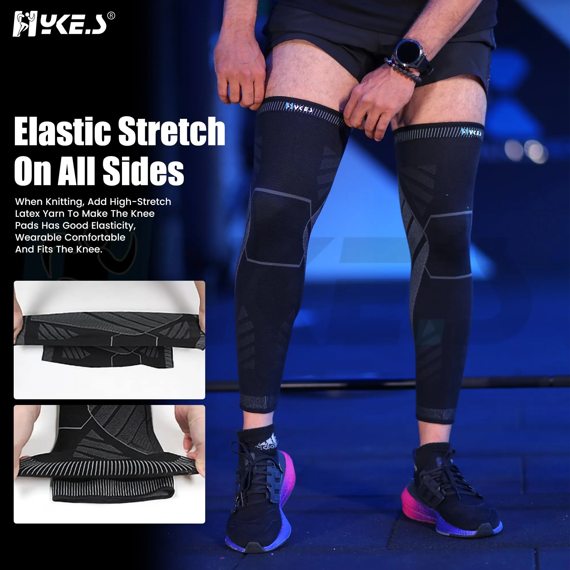Hykes Orthopedic Knee & Calf Compression Sleeve with Anti Slip, Leg Compression for sports Gym Running Cycling Jogging Workout Pain Relief Injury Protection Sweat Resistant - Pair (Color : Grey , Size : Large)