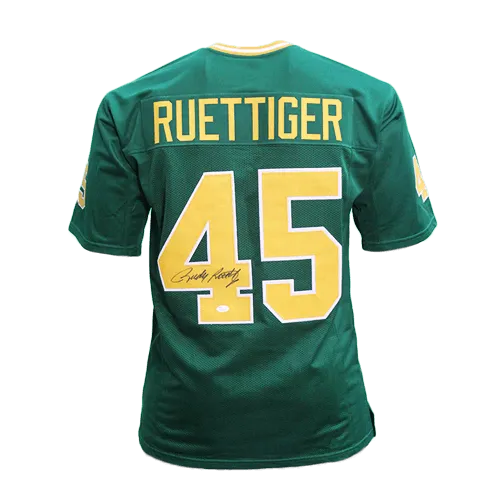 Rudy Ruettiger Autographed College Style Football Jersey Green JSA